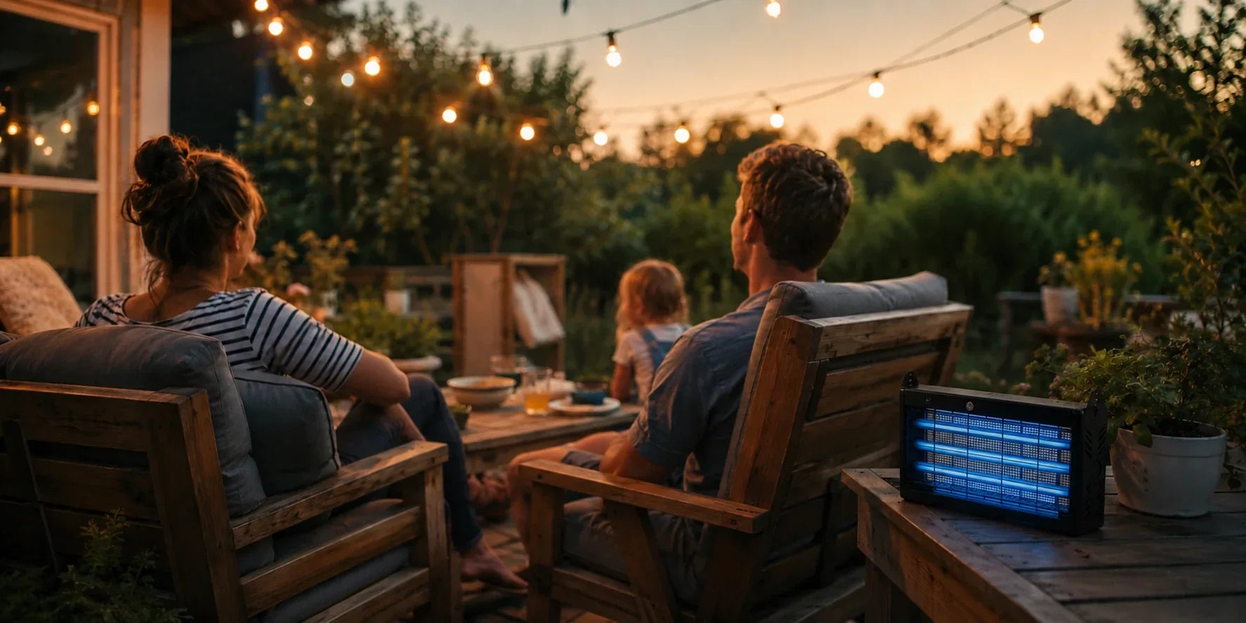 Backyard mosquito prevention with an outdoor mosquito zapper.