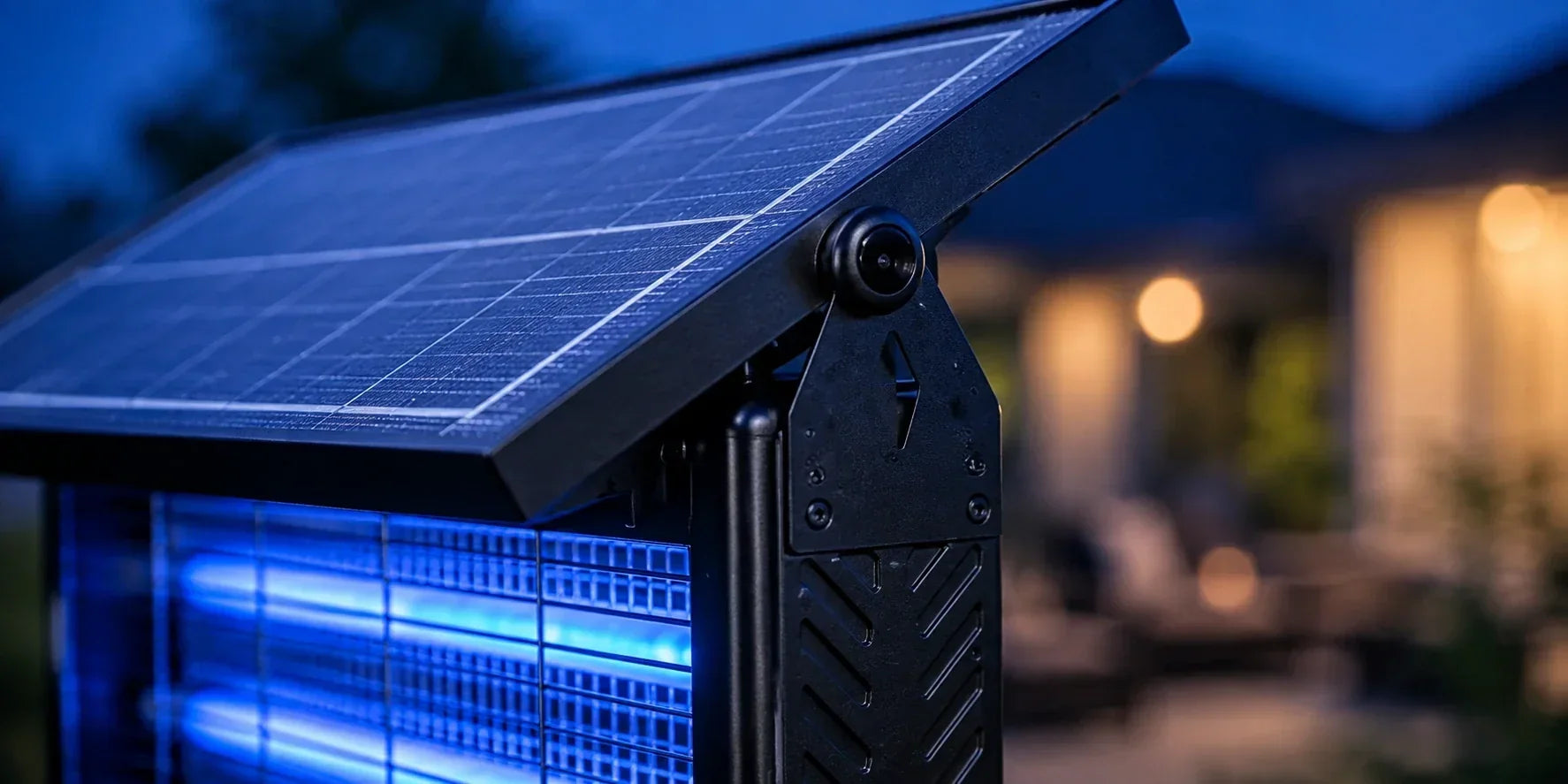 Solar bug zapper with dusk-to-dawn light sensor technology.