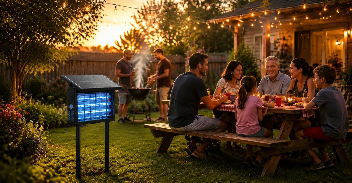 Solar bug zapper at a backyard Labor Day cookout